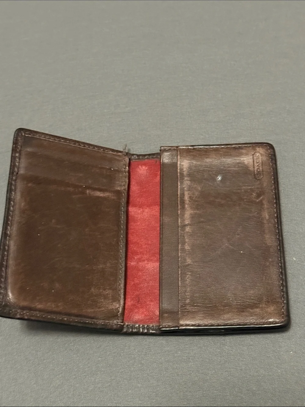 Coach Brown Leather & Signature Canvas Card Holder